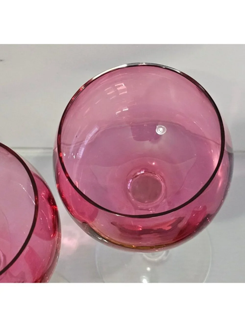 Cranberry Pink Wine Glasses Set/3 Mid Century Modern Vintage Cocktail Goblets Fa - Picture 6 of 9